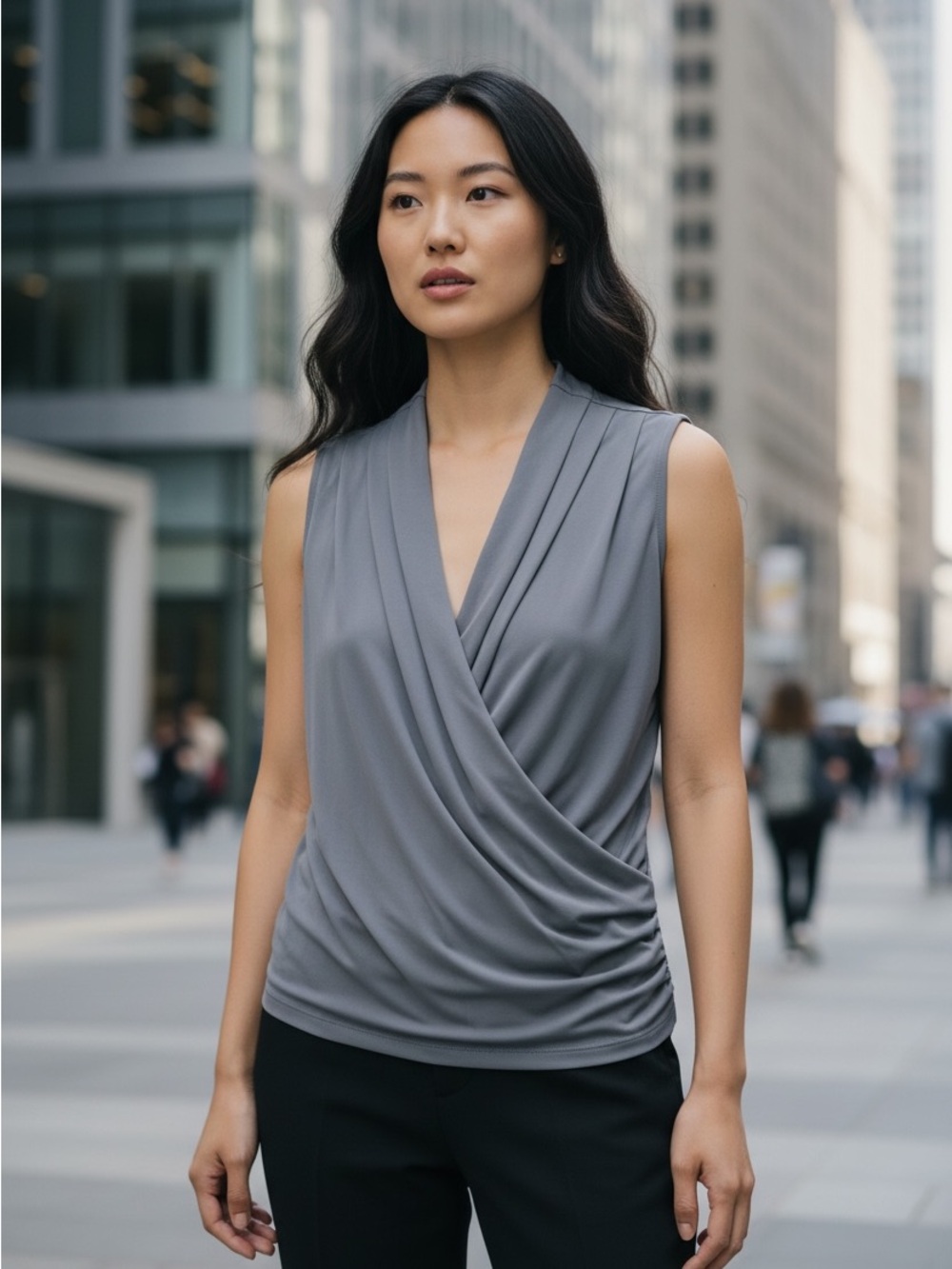 Halara Gray Sleeveless Draped Wrap Front Top Size Medium NWT